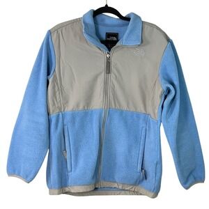 North Face Girls Blue Gray Polartec Full Zip Fleece Jacket Athletic Warm Kids XL
